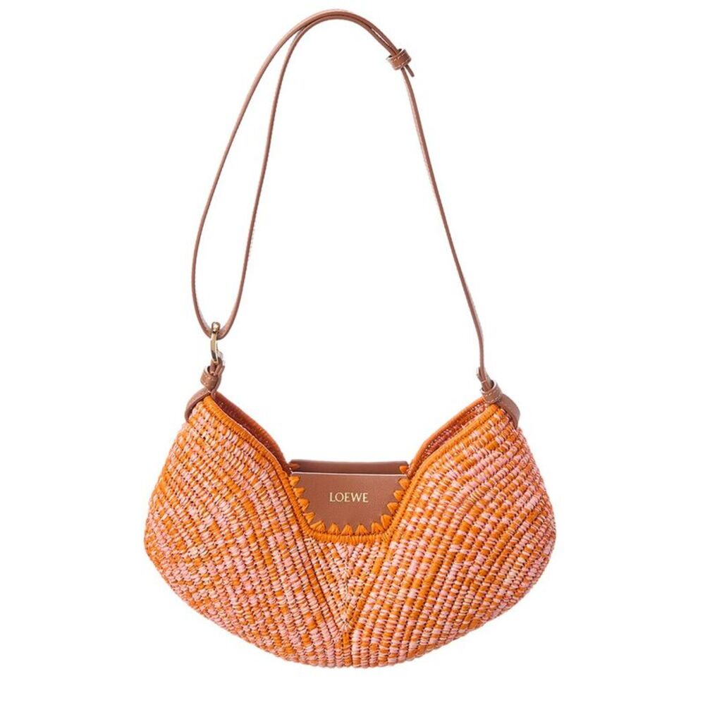 Loewe Swing Medium Raffia & Leather Swing Bag, Orange